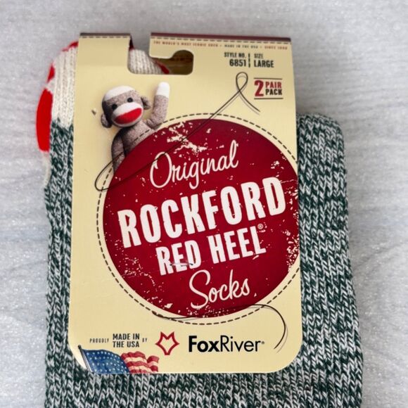 Two Pairs GREEN Rockford Red Heel Socks LARGE Sock Monkey USA Fox River Mills - Picture 3 of 5
